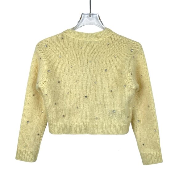 Miu Miu Yellow Crystal-Embellished Knit Cardigan Sweater Button-Up Made In Italy - Picture 2 of 8